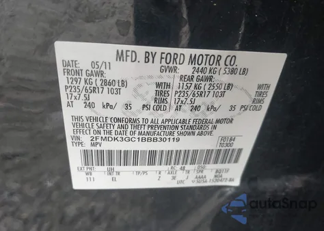 2011 Ford Edge Se z USA, uszkodzony, nr VIN 2FMDK3GC1BBB30119